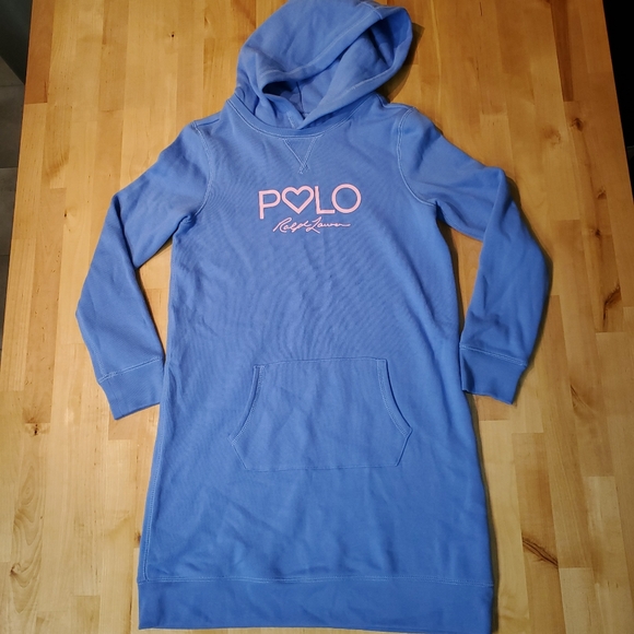 Polo Ralph Lauren Girls Sweatshirt Dress with hoodie and front pockets Size L - Picture 1 of 4
